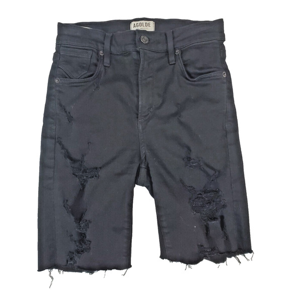Agolde Pants - AGOLDE Womens 24 Black Denim Cut-offs Shorts Pockets Distressed Cotton Stretch